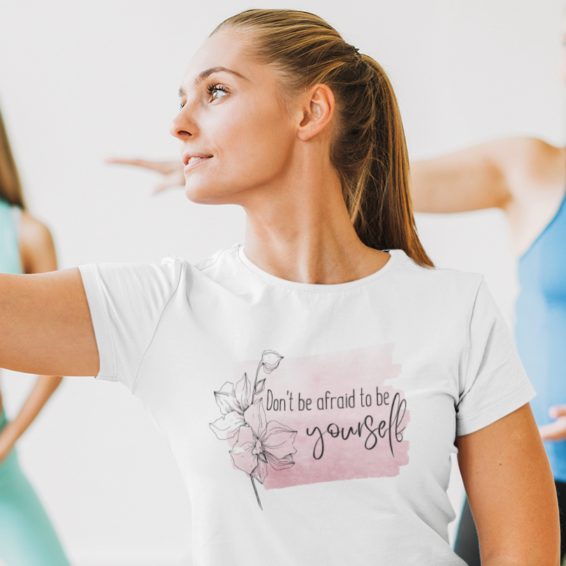 Story of Awakening Lifestyle Community Spirituality Relationships Love Light Meditation Oneness Earth Balance Healing Shop Store Charity Tree Nature Read Write T shirt Tops Tees Clothing Women Horoscope Organic Don´t Be Afraid To Be Yourself Flowers Quote