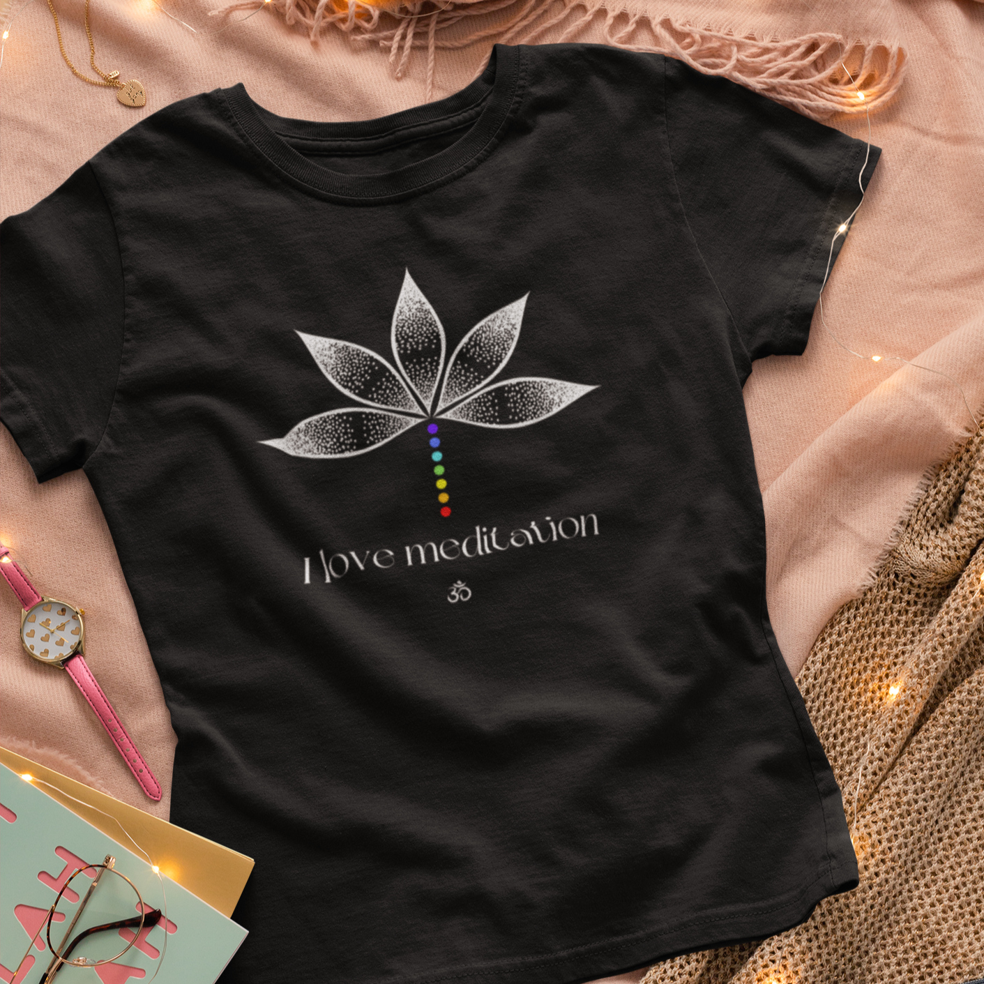 Story of Awakening Lifestyle Community Spirituality Relationships Love Light Meditation Oneness Earth Balance Healing Shop Store Charity Tree Nature Read Write T shirt Tops Tees Clothing Women Horoscope Organic Cotton I Love Meditation Quote