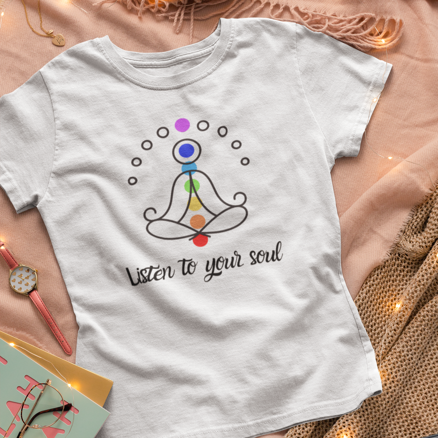 Story of Awakening Lifestyle Community Spirituality Relationships Love Light Meditation Oneness Earth Balance Healing Shop Store Charity Tree Nature Read Write T shirt Tops Tees Clothing Women Horoscope Organic Cotton Listen To Your Soul Quote