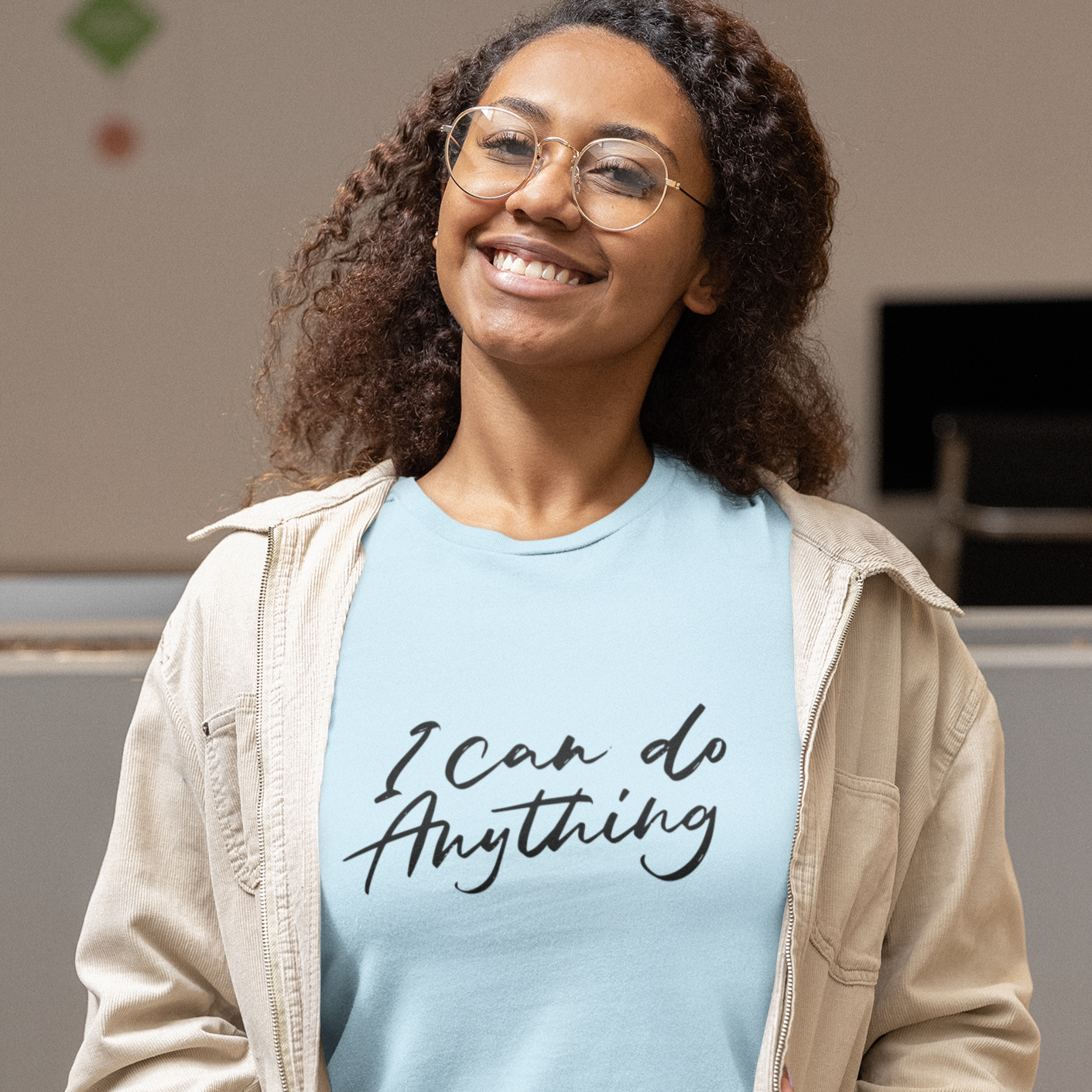 Story of Awakening Lifestyle Community Spirituality Relationships Love Light Meditation Oneness Earth Balance Healing Shop Store Charity Tree Nature Read Write T shirt Tops Tees Clothing Women Horoscope Organic I Can Do Anything Quote White Blue