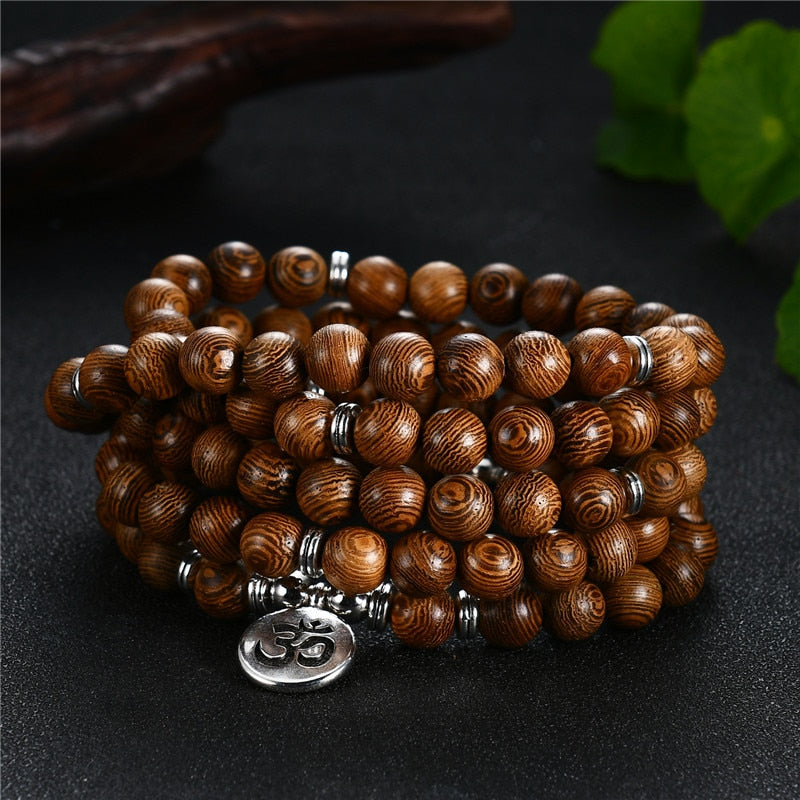 Buddhist Wooden Beads or Mala with Different Symbols