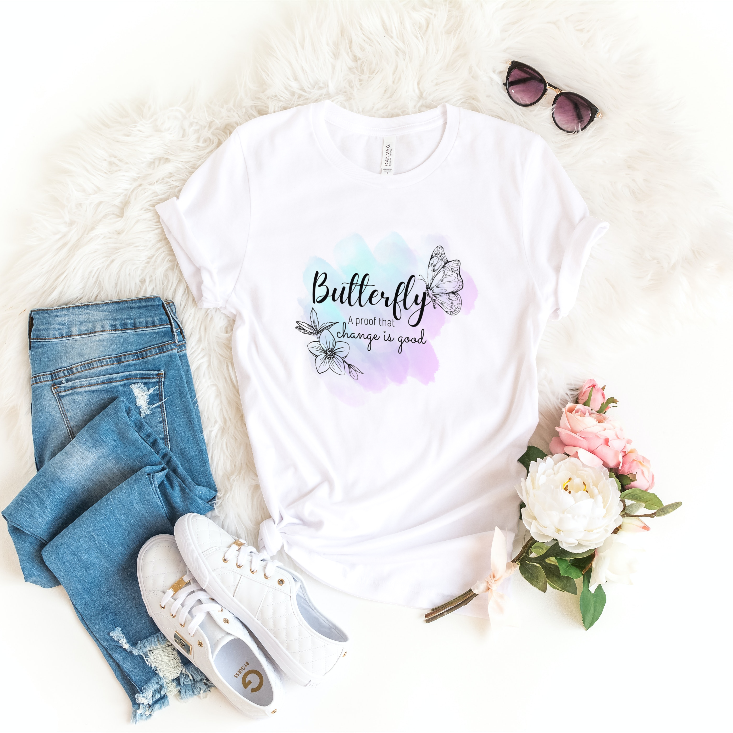 Story of Awakening Lifestyle Community Spirituality Relationships Love Light Meditation Oneness Earth Balance Healing Shop Store Charity Tree Nature Read Write T shirt Tops Tees Clothing Women Horoscope Organic Cotton  Butterfly Proof That Change Is Good Quote
