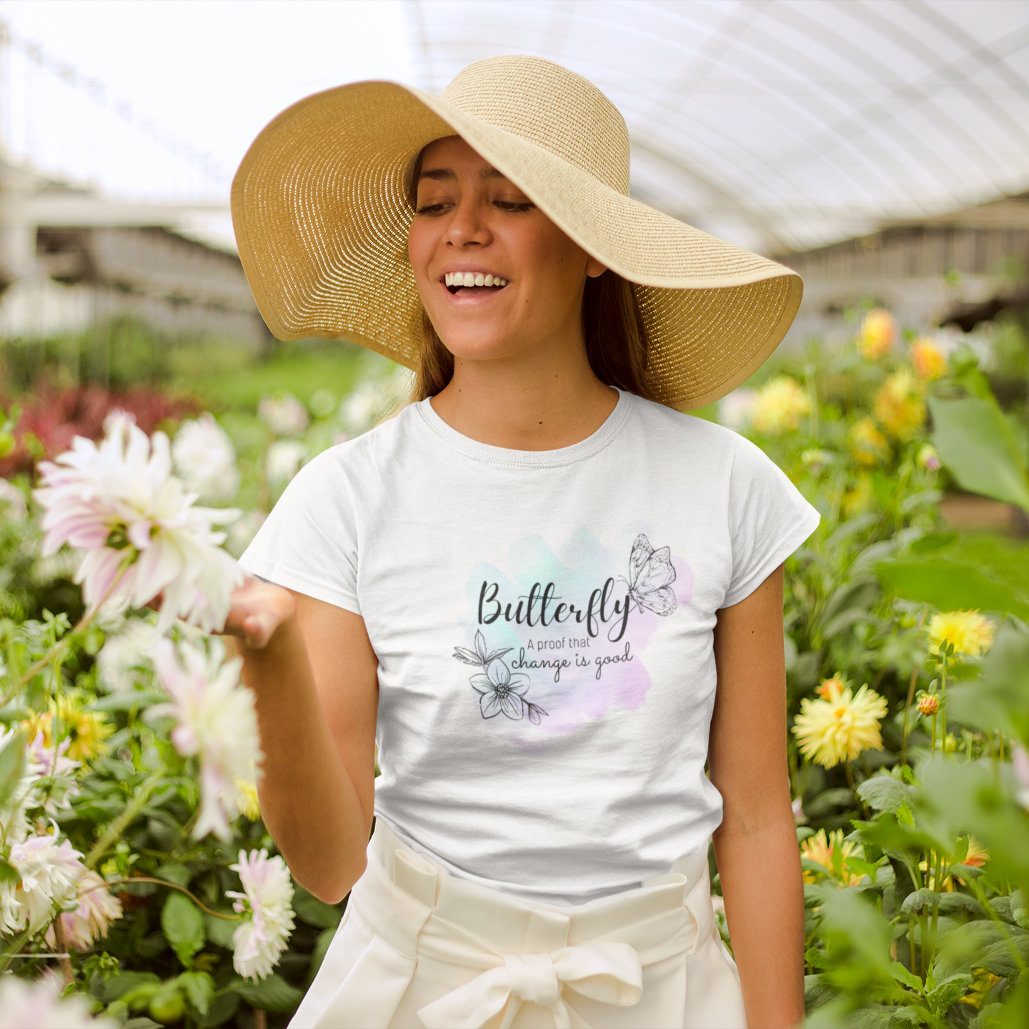 Story of Awakening Lifestyle Community Spirituality Relationships Love Light Meditation Oneness Earth Balance Healing Shop Store Charity Tree Nature Read Write T shirt Tops Tees Clothing Women Horoscope Organic Cotton  Butterfly Proof That Change Is Good Quote