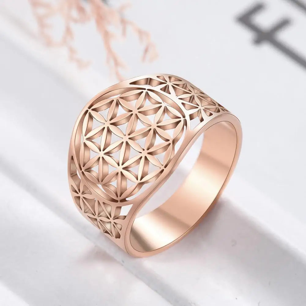 Flower of life ring Rose gold Story of awakening