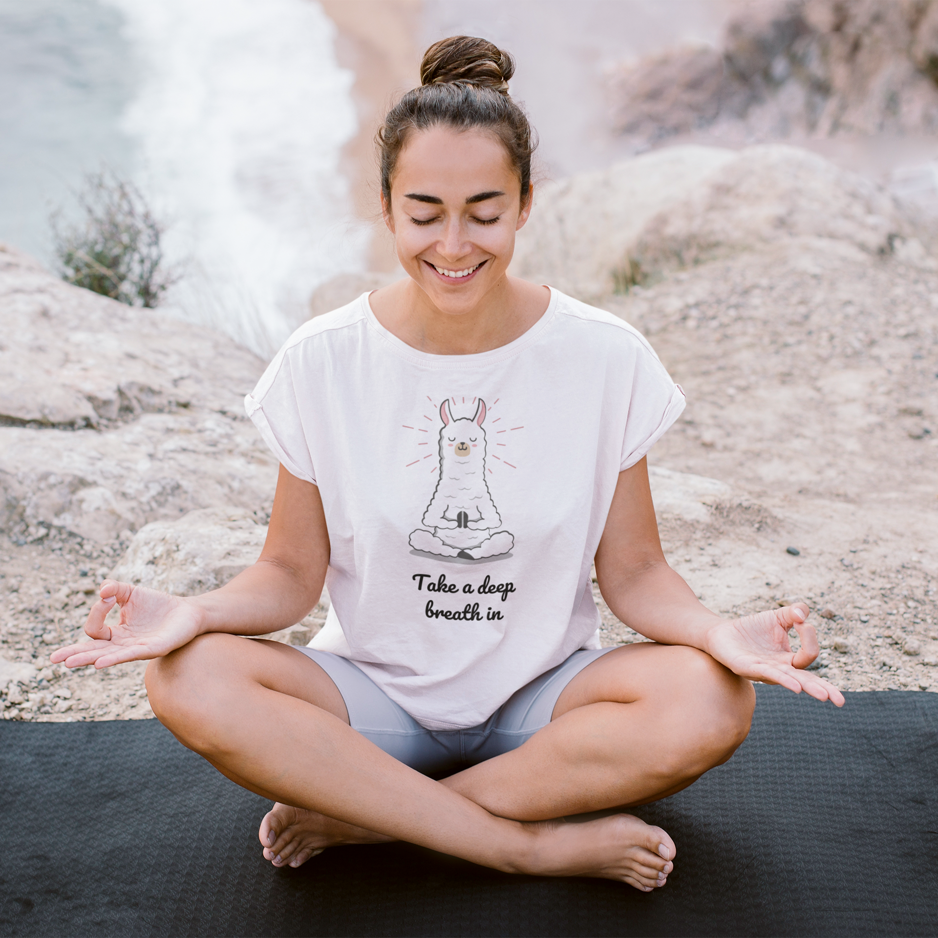 Story of Awakening Lifestyle Community Spirituality Relationships Love Light Meditation Oneness Earth Balance Healing Shop Store Charity Tree Nature Read Write T shirt Tops Tees Clothing Women Horoscope Organic Cotton Take A Deep Breath In Lama Quote