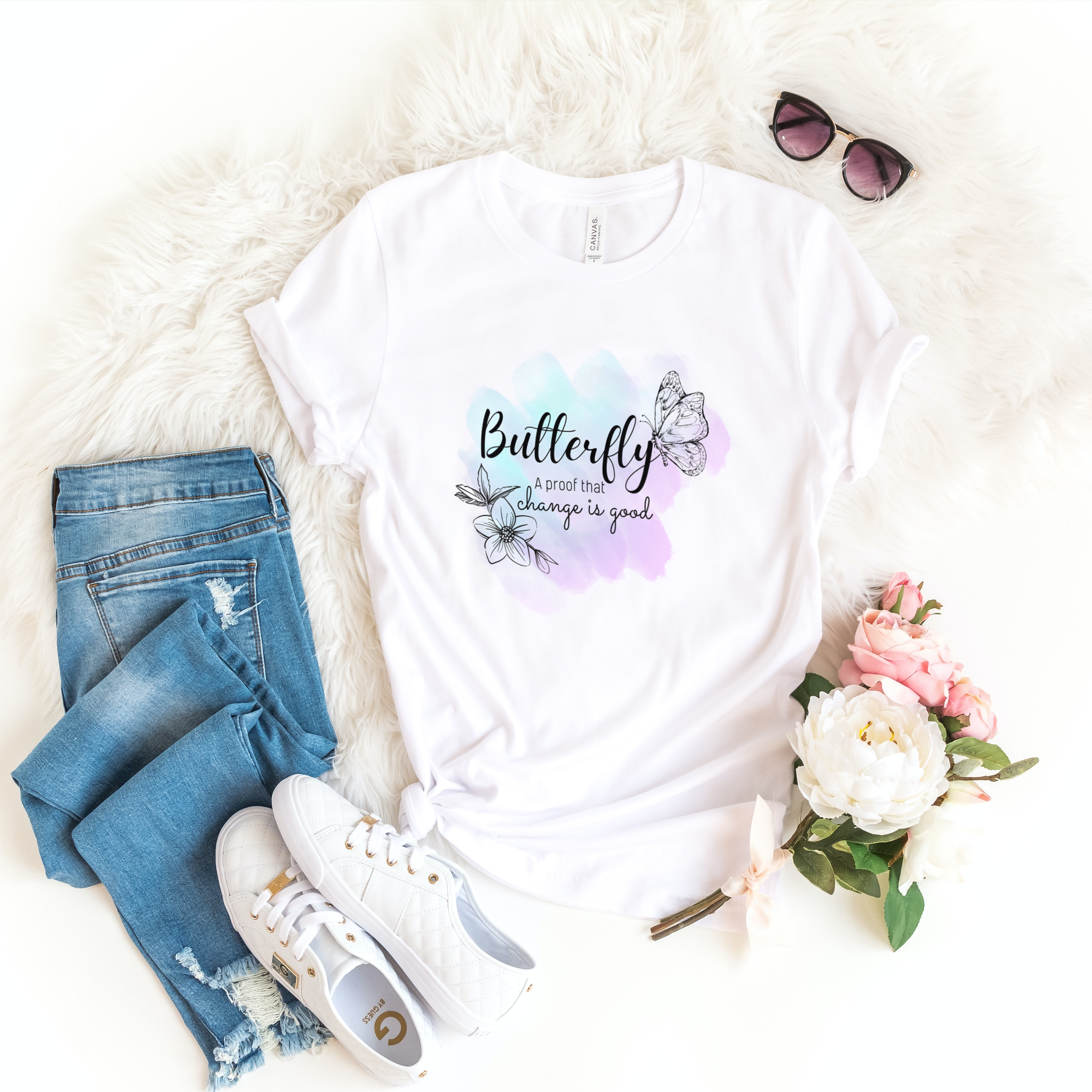 Story of Awakening Lifestyle Community Spirituality Relationships Love Light Meditation Oneness Earth Balance Healing Shop Store Charity Tree Nature Read Write T shirt Tops Tees Clothing Women Horoscope Organic Cotton  Butterfly Proof That Change Is Good Quote