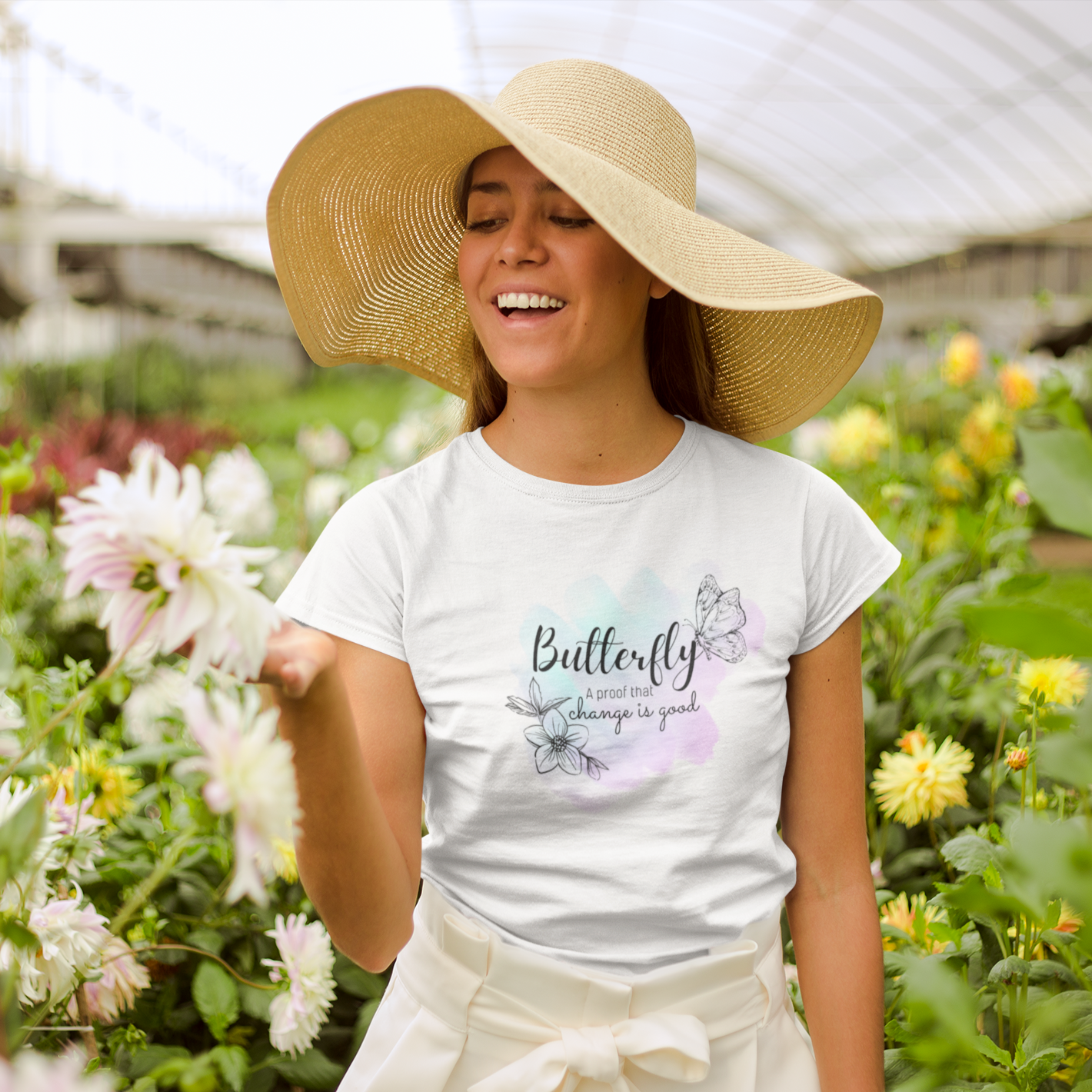 Story of Awakening Lifestyle Community Spirituality Relationships Love Light Meditation Oneness Earth Balance Healing Shop Store Charity Tree Nature Read Write T shirt Tops Tees Clothing Women Horoscope Organic Cotton Butterfly Proof That Change Is Good Quote