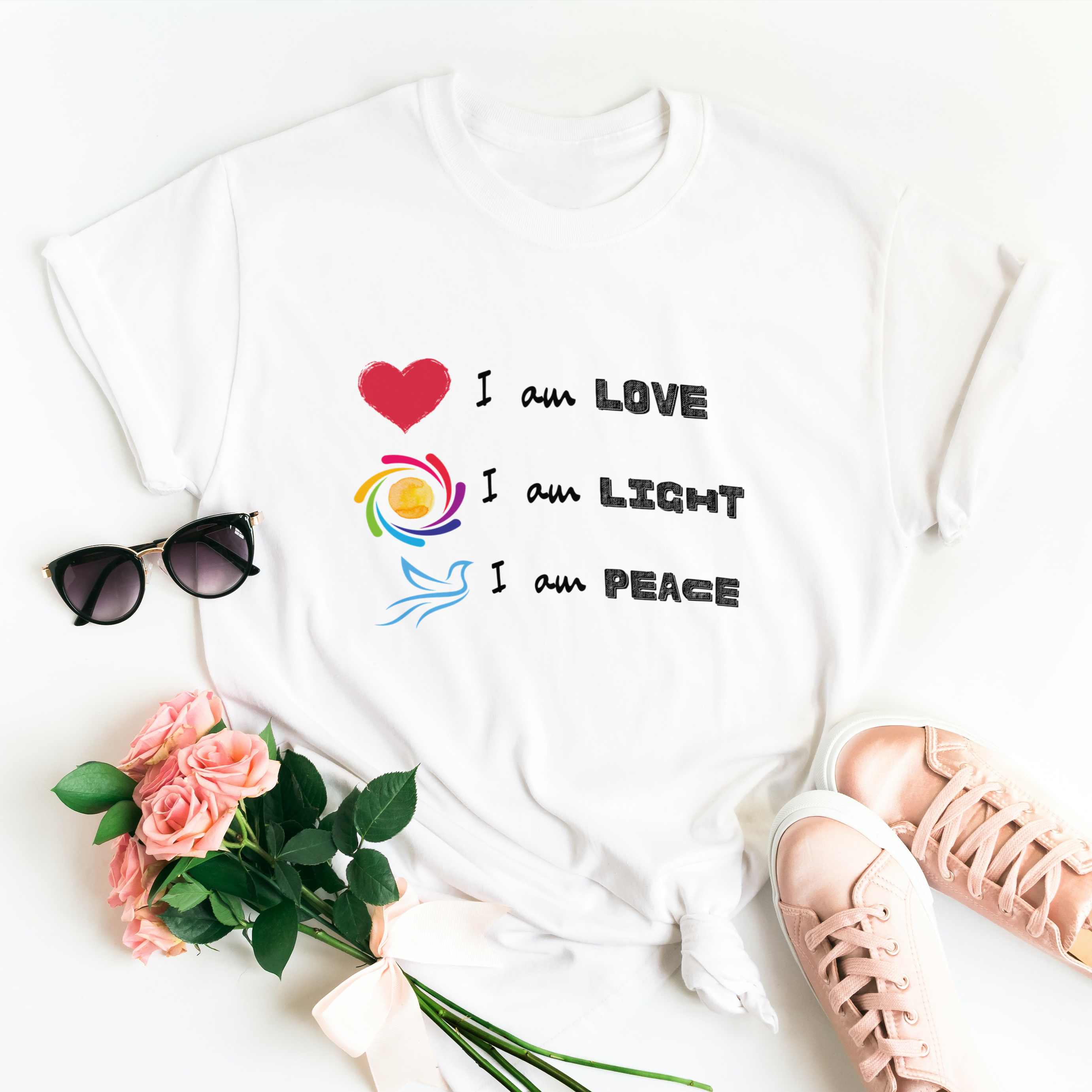 Story of Awakening Lifestyle Community Spirituality Relationships Love Light Meditation Oneness Earth Balance Healing Shop Store Charity Tree Nature Read Write T shirt Tops Tees Clothing Women Horoscope Organic Cotton I Am Love Light Peace Quote