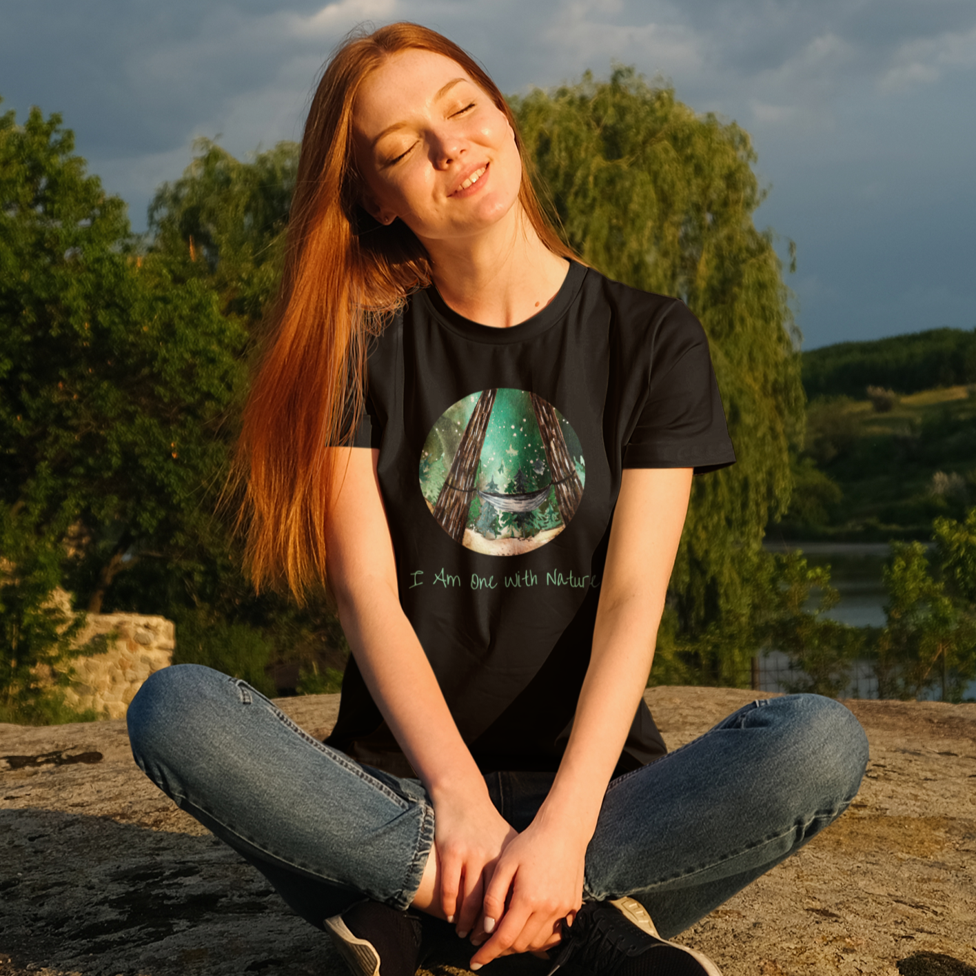 Story of Awakening Lifestyle Community Spirituality Relationships Love Light Meditation Oneness Earth Balance Healing Shop Store Charity Tree Nature Read Write T shirt Tops Tees Clothing Women Horoscope Organic I Am One With Nature Quote