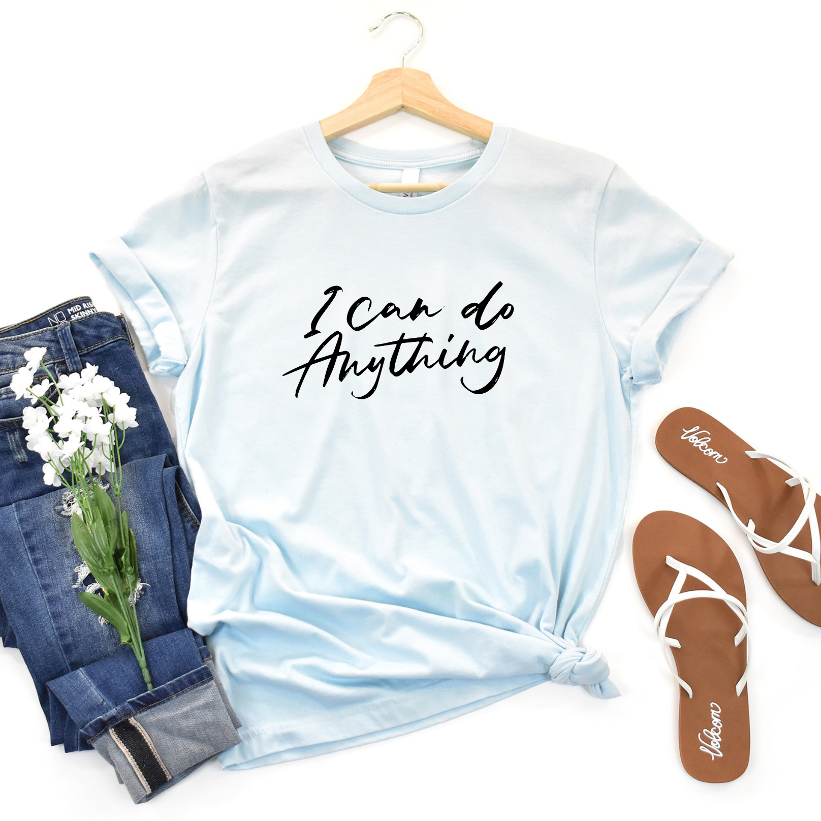 Story of Awakening Lifestyle Community Spirituality Relationships Love Light Meditation Oneness Earth Balance Healing Shop Store Charity Tree Nature Read Write T shirt Tops Tees Clothing Women Horoscope Organic I Can Do Anything Quote White Blue