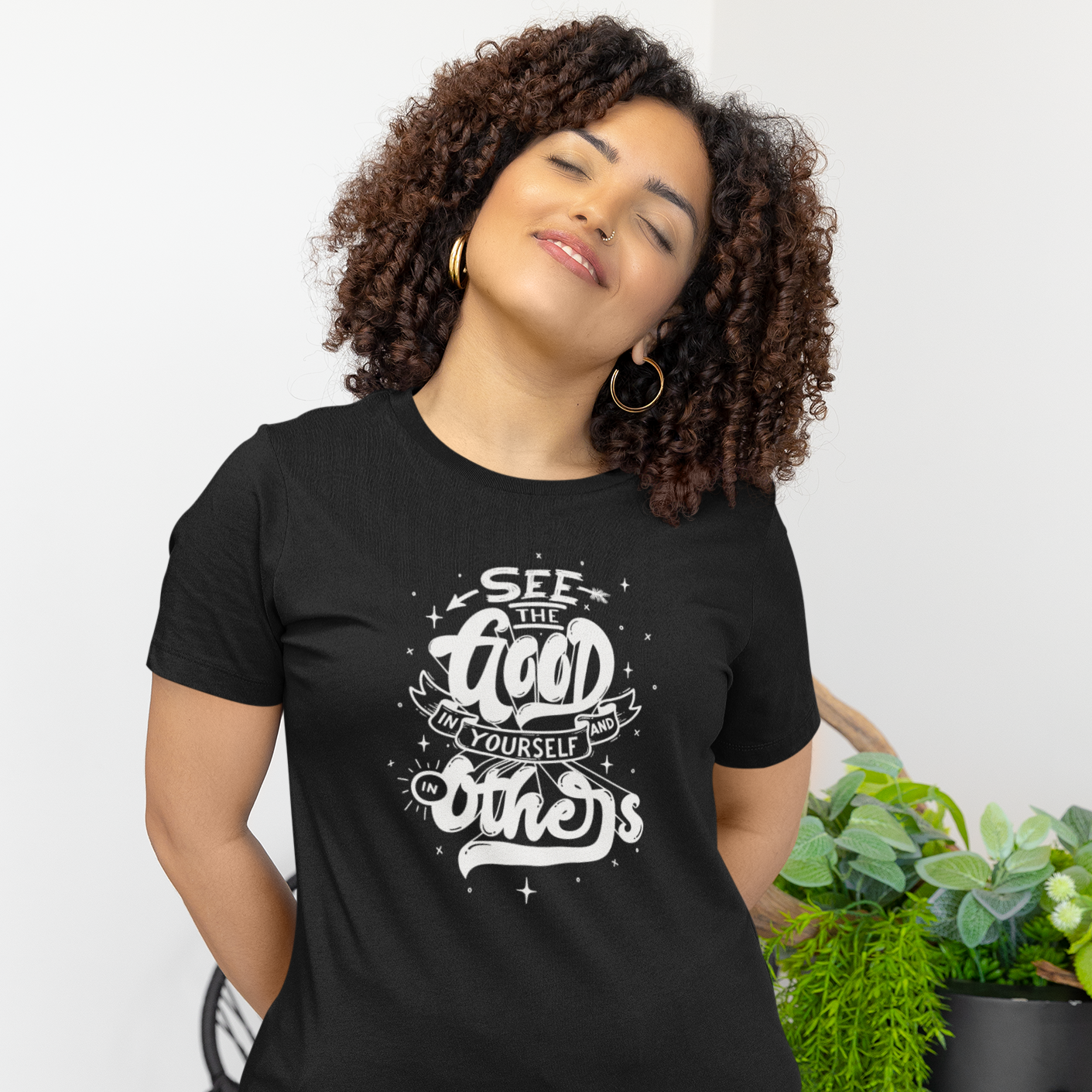 Story of Awakening Lifestyle Community Spirituality Relationships Love Light Meditation Oneness Earth Balance Healing Shop Store Charity Tree Nature Read Write T shirt Tops Tees Clothing Women Horoscope Organic Cotton See The Good In Yourself And Others Quote