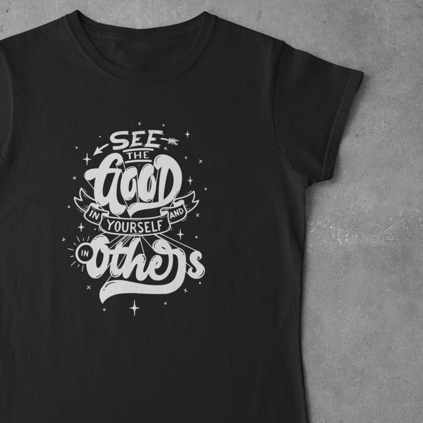 Story of Awakening Lifestyle Community Spirituality Relationships Love Light Meditation Oneness Earth Balance Healing Shop Store Charity Tree Nature Read Write T shirt Tops Tees Clothing Women Horoscope Organic Cotton See The Good In Yourself And Others Quote